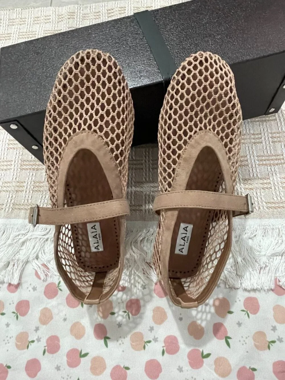 Alaia Nude Mesh Mary Jane Flats